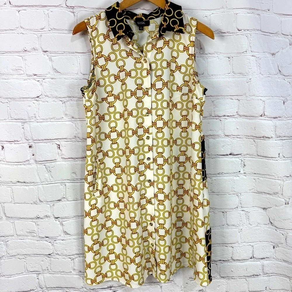 MSK Black Yellow Midi Dress old money classic grand millennial size medium vacay - Picture 2 of 8